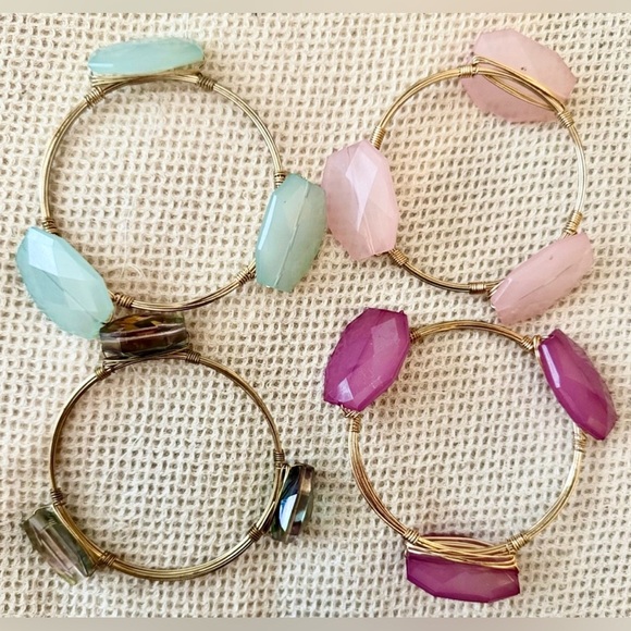 Jewelry - Elegant Multi-Color Gemstone Wire Bracelets- Set of 4